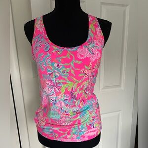 Lilly Pulitzer Pink and Blue Fitted Graphic Tank Top